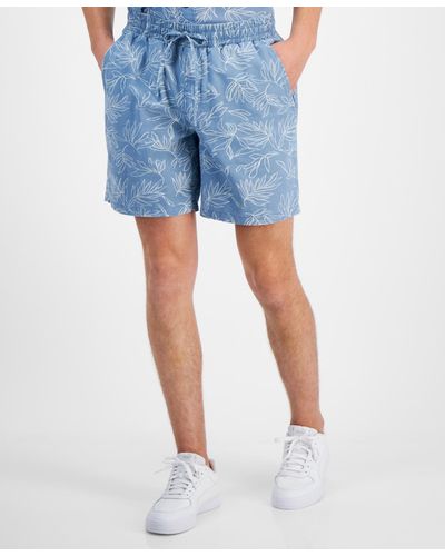 Sun & Stone Sun + Stone Charlie Relaxed-fit Palm Leaf-print 7" Shorts - Blue