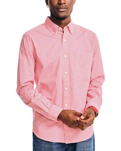 Nautica Classic-fit Long-sleeve Gingham Check Poplin Shirt - Pink