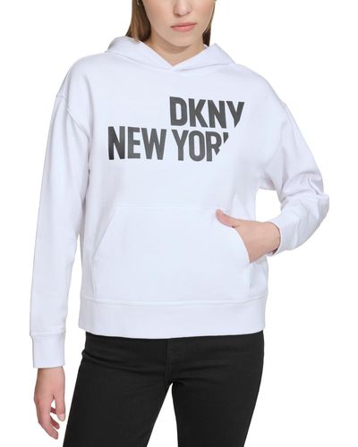 DKNY Sliced Logo Print Cotton Hoodie - White