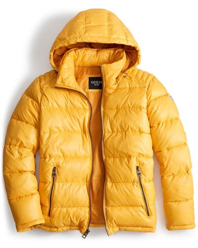 Guess Hooded Puffer Coat - Yellow