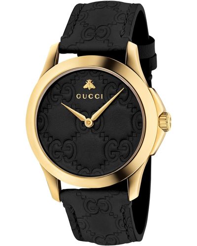 Gucci G-timeless Goldtone Stainless Steel Leather Strap Watch - Black