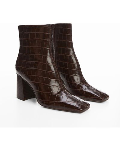 Mango Croc-effect Ankle Boots - Brown