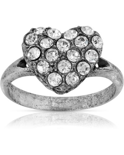 2028 Pewter Crystal Pave Heart Ring - Metallic