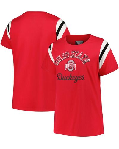 Profile Ohio State Buckeyes Plus Size Striped Tailgate Crew Neck T-shirt - Red