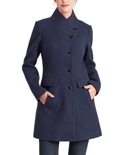 Kimi + Kai Kimi + Kai Nora Stand Collar Boucle Wool Coat - Blue
