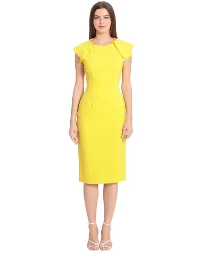 Maggy London Pleated-sleeve Empire Midi Dress - Yellow