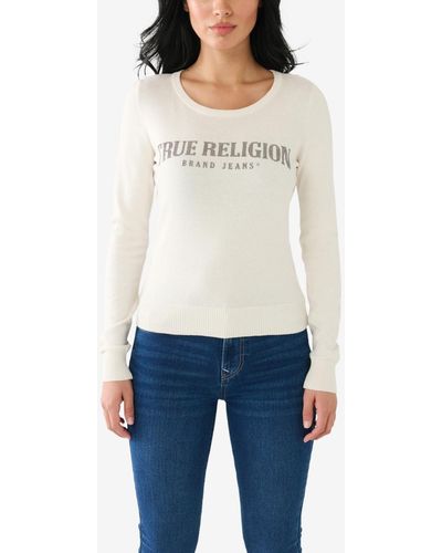True Religion Crystal Horseshoe Fitted Sweater - White
