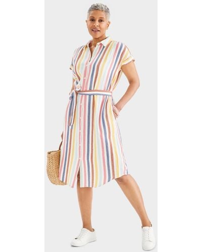 Style & Co. Striped Cotton Gauze Short-sleeve Shirt Dress - White