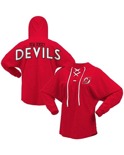 Fanatics New Jersey Devils Jersey Lace-up V-neck Long Sleeve Hoodie T-shirt - Red