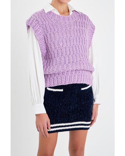 English Factory Chunky Knit Sweater Vest - Purple