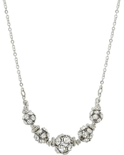 2028 Silver-tone Graduated Crystal Fireball 16" Adjustable Necklace - White