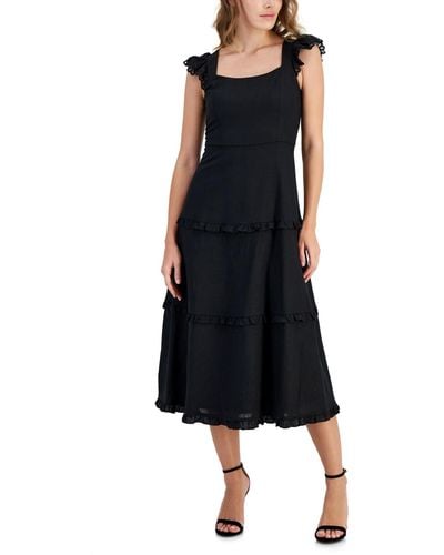 Anne Klein Ruffle-trimmed Tiered Midi Dress - Black