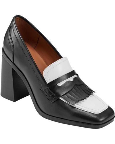 Marc Fisher Hamish Block Heel Square Toe Dress Loafers - Black