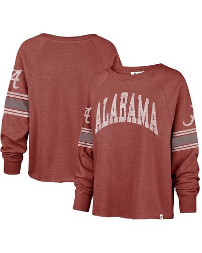 '47 Distressed Alabama Tide Allie Modest Raglan Long Sleeve Cropped T-shirt - Red
