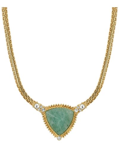 2028 Gold-tone Semi Precious Triangle Stone Necklace - Green