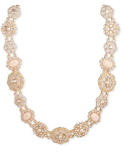 Marchesa Tone Crystal & Imitation Pearl Flower Cameo Collar Necklace - Natural