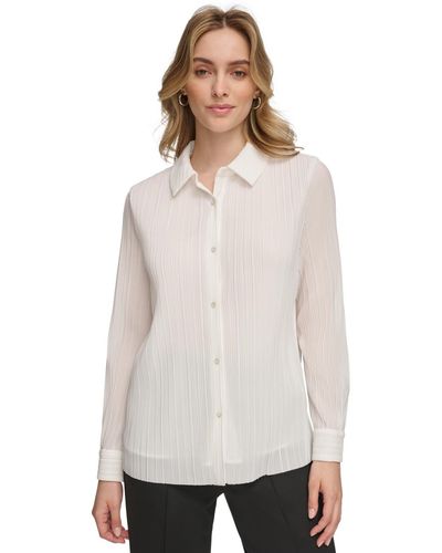Calvin Klein Plisse Long-sleeve Button Down Shirt - White