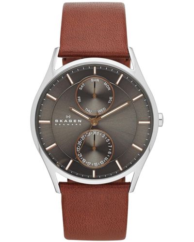 Skagen Holst Multifunction Leather Watch Skw6086 - Brown