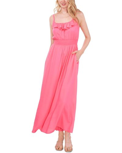 1.STATE Sleeveless Ruffle Front Smocked Waist Maxi Dress - Pink