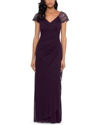 Xscape Lace-sleeve Chiffon Gown - Purple