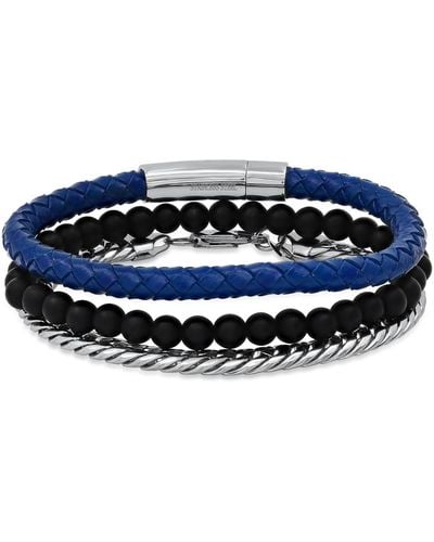 Hickey Freeman Hickey By Roll-braided Genuine Leather Bracelet - Blue