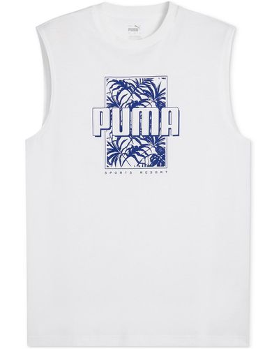 PUMA Ess+ Palm Resort Logo Graphic Sleeveless T-shirt - Blue