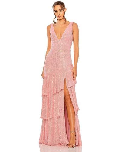 Mac Duggal Ieena Sequin Asymmetrical Ruffle Tiered Gown - Pink