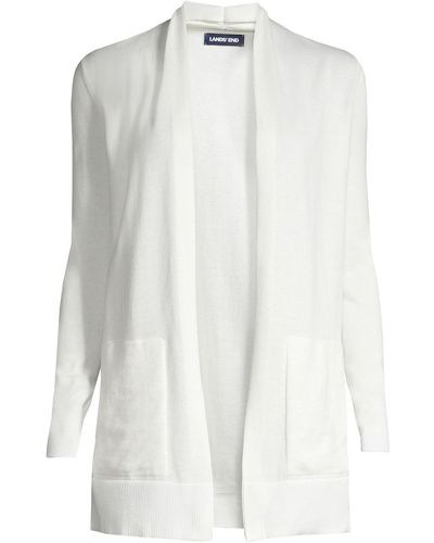 Lands' End Tall Cotton Open Long Sleeve Cardigan Sweater - White
