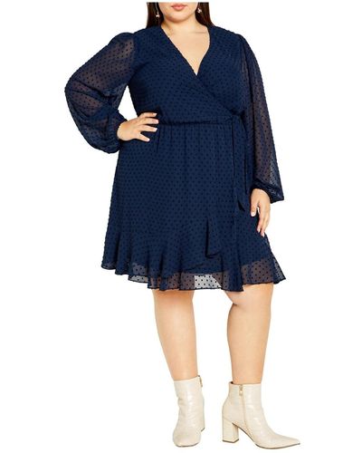 City Chic Plus Size Dobby Ruffles Dress - Blue