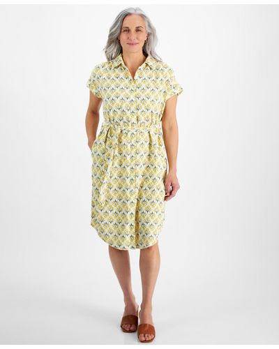 Style & Co. Petite Flower Bunch Camp Shirt Dress - Yellow