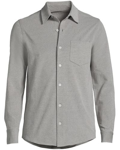 Lands' End Long Sleeve Texture Knit Button Up Shirt - Gray