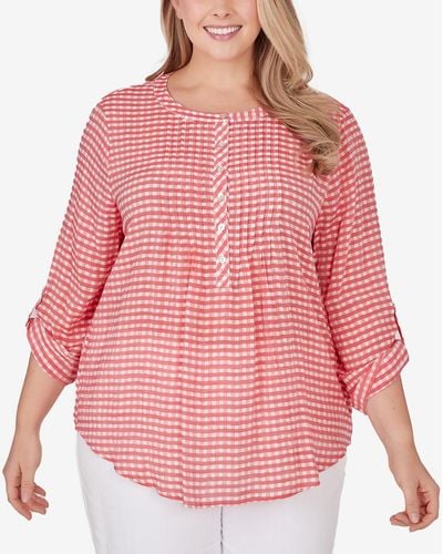 Ruby Rd. Plus Size Gingham Silky Gauze Top - Pink