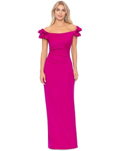 Xscape Petite Ruffled Ruched Off-the-shoulder Gown - Pink