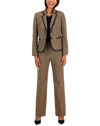 Le Suit Houndstooth Framed Double-button Jacket & Straight-leg 2-pc. Pantsuit - Natural