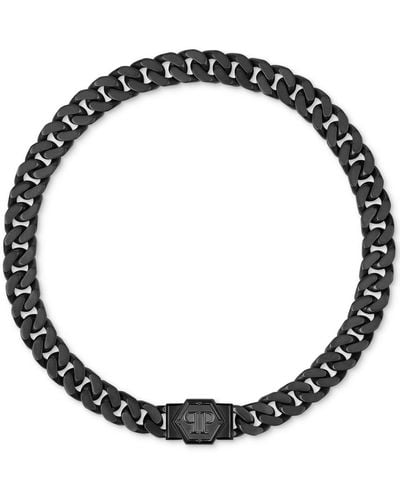 Philipp Plein Gunmetal Ip Logo Cuban Link Necklace - Black