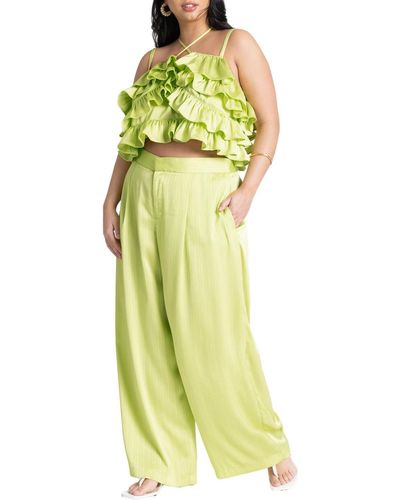 Eloquii Plus Size Wide Leg Pant With Pleat - Yellow