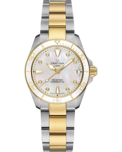 Certina Swiss Automatic Ds Action Lady Diamond Accent Two-tone Stainless Steel Bracelet Watch 35mm - Metallic