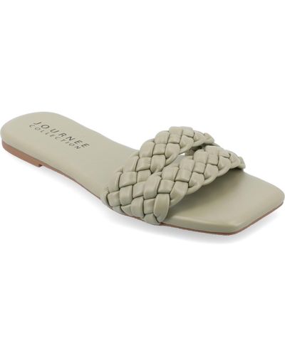 Journee Collection Sawyerr Tru Comfort Foam Wide Width Dual Braided Band Slide Sandals - Gray