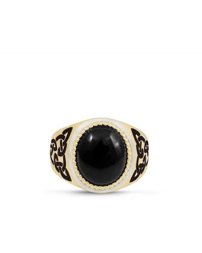 LuvMyJewelry Black Onyx Gemstone Gold Plated And Enamel Sterling Silver Men Signet Ring