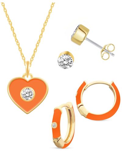 Macy's Crystal Enamel Necklace And Earring Set - Orange