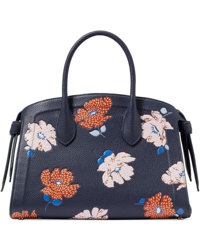 Kate Spade Knott Dotty Floral Embossed Leather Small Zip Top Satchel - Blue