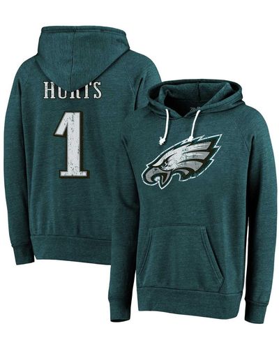 Majestic Threads Jalen Hurts Distressed Philadelphia Eagles Name And Number Tri-blend Pullover Hoodie - Green