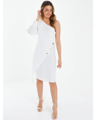 Quiz Scuba Crepe One Shoulder Dress - White