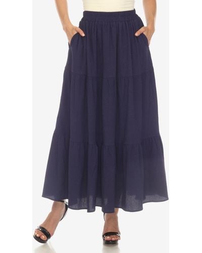 White Mark Pleated Tiered Maxi Skirt - Blue
