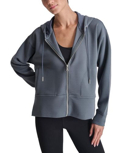 DKNY Sport Ribbed Side & Front-zip Hoodie - Gray