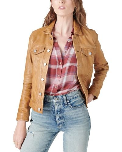 Lucky Brand Leather Trucker Jacket - Brown