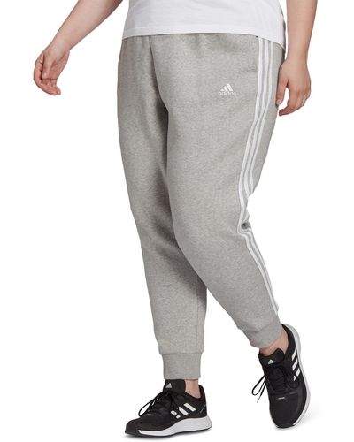 adidas Plus Size Essentials Three-stripes Fleece Sweatpants - Gray
