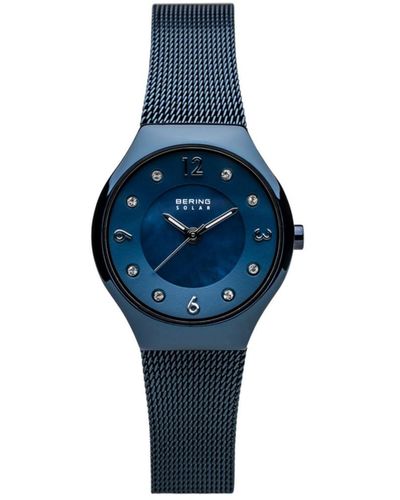 Bering Ladies' Slim Solar Stainless Steel Mesh Watch - Blue