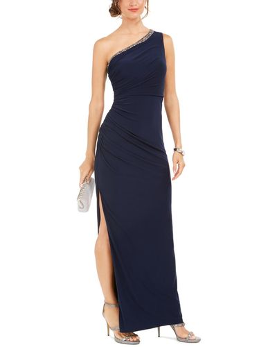 Adrianna Papell Petite One-shoulder Jersey Gown - Blue