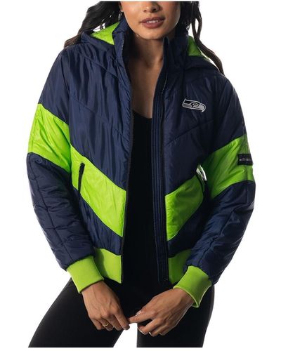 The Wild Collective College Seattle Seahawks Puffer Full-zip Hoodie Jacket - Blue